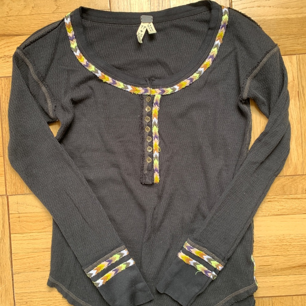 Free People Embroidered Henley Shirt